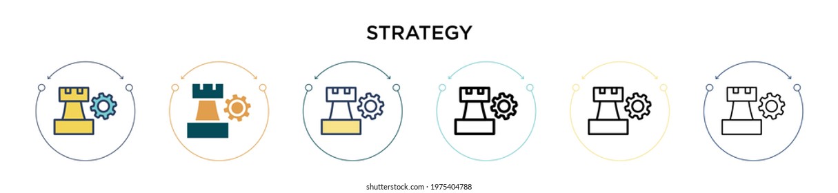 Strategy icon in filled, thin line, outline and stroke style. Vector illustration of two colored and black strategy vector icons designs can be used for mobile, ui, web