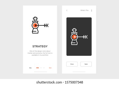 strategy icon on a dark and light background. accompanied by layout design for the mobile app. made for payment and economy icon