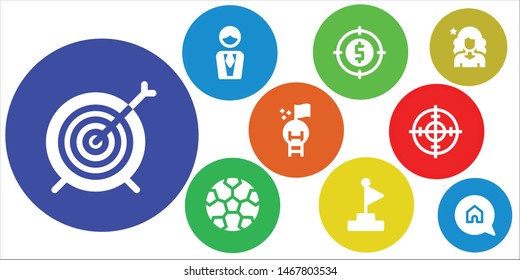 strategy icon set. 9 filled strategy icons.  Simple modern icons about  - Target, Manager, Football, Goal, Influencer, Advertising