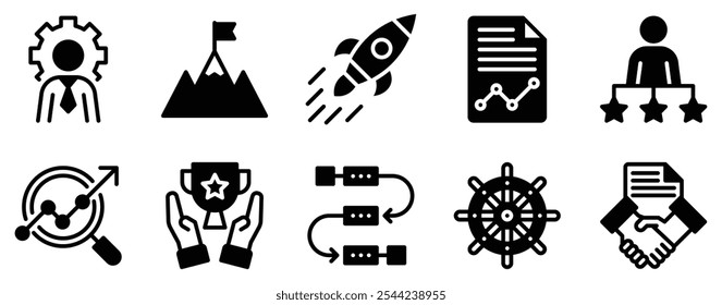 Ícone de Estratégia Definir Coleção de Estilos Sólidos Negrito para Planejamento e Execução