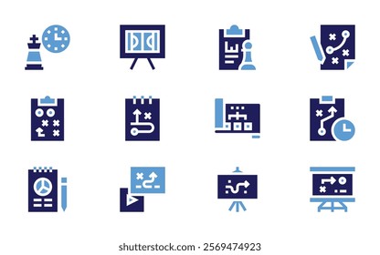 Strategy icon set. Bold style. Duotone colors. strategy, tactic, analysis, plan.