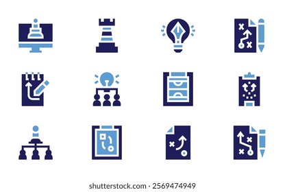 Strategy icon set. Bold style. Duotone colors. strategy, creative, brainstorm, chess.