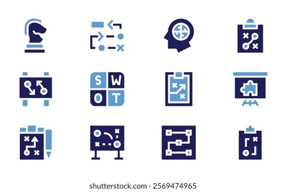 Strategy icon set. Bold style. Duotone colors. strategy, gamestrategy, tactic, swotanalysis, strategic, solution.