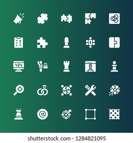 strategy icon set. Collection of 25 filled strategy icons included Ground pad, Transform, Goal, At, Rook, Football, Skills, Puzzle, Engagement, Search engine, Pawn, Chess, Businessman