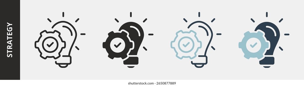 Strategy Icon Set Multiple Style Collection. Contains Outline, Glyph, Outline Blue and Glyph Blue Style Icons