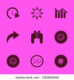 strategy icon set with right arrow, target and update time vector illustration