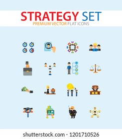 Strategy Icon Set. Team Structure Common Idea Director Executive Manager Rich Person Team Time Management Challenge Boss Scales Strategic Management Vision Team Leader