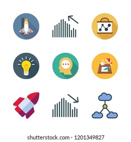strategy icon set. vector set about bar chart, startup, idea and thinking icons set.