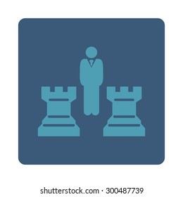Strategy icon. This flat rounded square button uses cyan and blue colors and isolated on a white background.