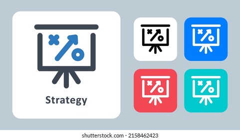 Icono de estrategia - ilustración vectorial. Presentación, Plan, Planificación, Estrategia, Táctica, Formación, Blackboard, línea, contorno, plano, iconos.