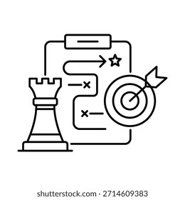 Icono de estrategia: Gráfico de línea de Vector para conceptos de planificación empresarial y liderazgo. Icono de estrategia de negocio, toma de decisiones, establecimiento de objetivos, análisis competitivo y planificación de la gestión.