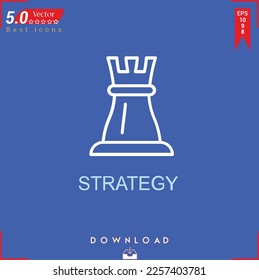 STRATEGY icon vector on blue background. Simple, isolated, flat icons, icons, apps, logos, website design or mobile apps for business marketing management,
UI UX design Editable stroke. EPS10