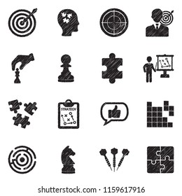 Strategy Icons. Black Scribble Design. Vector Illustration.