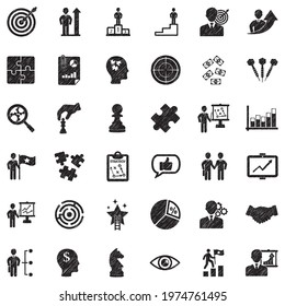 Strategy Icons. Black Scribble Design. Vector Illustration.