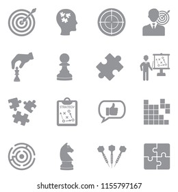 Strategy Icons. Gray Flat Design. Vector Illustration. 