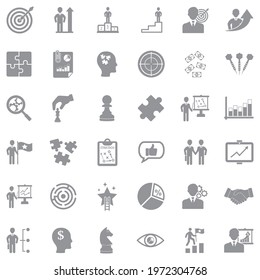 Strategy Icons. Gray Flat Design. Vector Illustration.