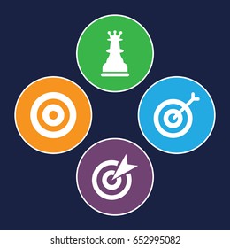 Strategy icons set. set of 4 strategy filled icons such as chess king