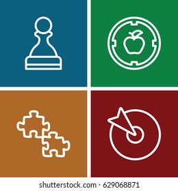 Strategy icons set. set of 4 strategy outline icons such as pawn, puzzle, target