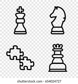 Strategy icons set. set of 4 strategy outline icons such as chess king, chess horse