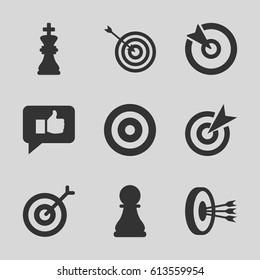 Strategy icons set. set of 9 strategy filled icons such as target, chess king, chess pawn, thumb up
