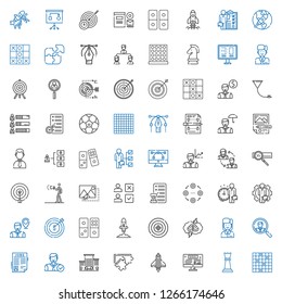 strategy icons set. Collection of strategy with tic tac toe, chess piece, goal, startup, puzzle, office, employee, job search, brainstorming. Editable and scalable strategy icons.