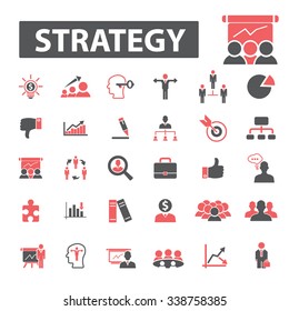 iconos de estrategia, conjuntos de conceptos vectoriales de signos para infografías, móviles, sitios web, aplicaciones
