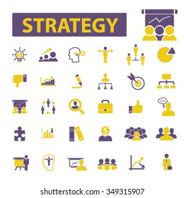 iconos de estrategia, conjuntos de conceptos vectoriales de signos para infografías, móviles, sitios web, aplicaciones

