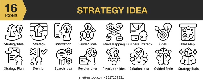 Strategy Idea icon set. Includes strategy, business, idea, success, management, marketing, and More. Outline icons vector collection.