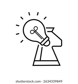 Strategy Idea symbol. Horse chess and bulb line icon. Vector illustration suitable for web and graphic design 