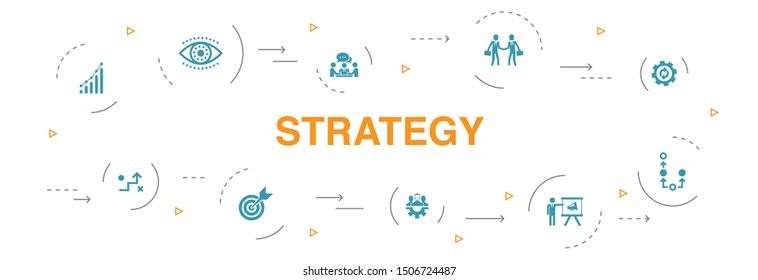 Strategy Infographic 10 steps circle design. goal, growth, process, teamwork icons