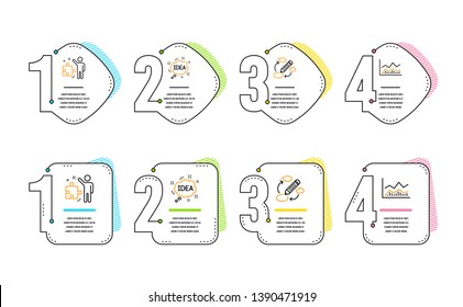 Strategy, Keywords and Idea icons simple set. Trade infochart sign. Business plan, Marketing strategy, Creative message. Business analysis. Education set. Infographic timeline. Line strategy icon