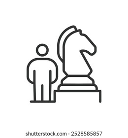 Estrategia, diseño en línea. Estrategia, planificación, ejecución, metas, objetivos, análisis, framework sobre Vector de fondo blanco. Estrategia, diseño en línea icono de trazo editable