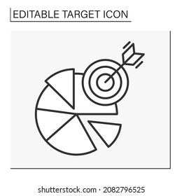 Icono de línea de estrategia. Golpeo directo al ojo del matón. Dividir las tareas en sectores y lograr objetivos.Concepto objetivo. Ilustración vectorial aislada. Trazo editable