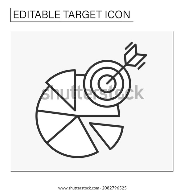 Strategy line icon. Direct hit to bully\
eye. Divide tasks into sectors and achieve goals.Target concept.\
Isolated vector illustration. Editable\
stroke