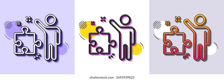 Strategy line icon. Halftone dotted pattern. Gradient icon with grain shadow. Business management sign. Puzzle symbol. Line strategy icon. Various designs. Vector