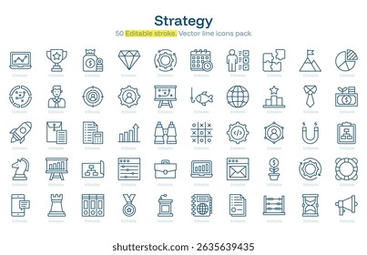 Strategy line icon pack. Strategy Stroke icon set. Editable Stroke icon