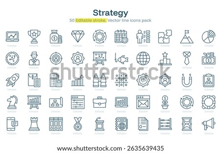Strategy line icon pack. Strategy Stroke icon set. Editable Stroke icon