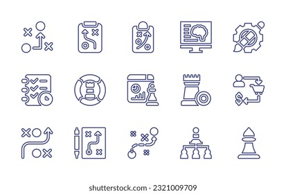 Strategy line icon set. Editable stroke. Vector illustration. Containing tactic, strategy, neuromarketing, paint brush, planning, selling.
