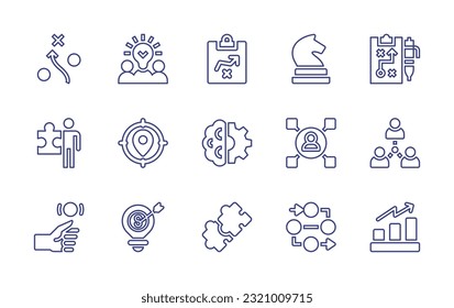 Strategy line icon set. Editable stroke. Vector illustration. Containing strategy, creative team, business strategy, location, user, connection, coin toss, marketing strategy, jigsaw, process, money. svg
