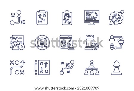 Strategy line icon set. Editable stroke. Vector illustration. Containing tactic, strategy, neuromarketing, paint brush, planning, selling.