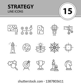 Strategy line icon set. Line icons collection on white background. Trophy, aim, goal. Start-up concept. Can be used for topics like achievement, logic, development