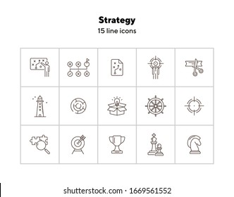 Strategy line icon set. Line icons collection on white background. Trophy, aim, goal. Start-up concept. Can be used for topics like achievement, logic, development