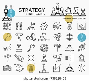 Strategy line icons with minimal nodes and editable stroke width and style