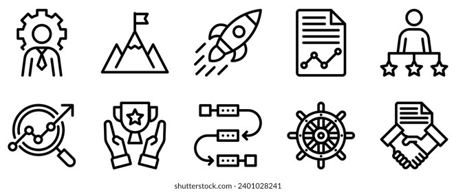strategy line style icon set collection