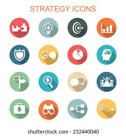 strategy long shadow icons, flat vector symbols
