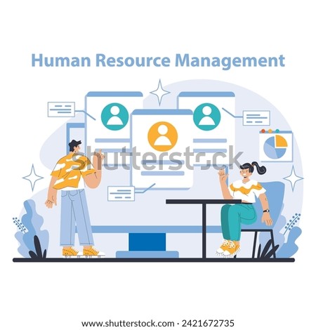 Strategy and management concept. Dynamic human resource management with employee profiling and engagement strategies. Talent acquisition and optimization for organizational growth.