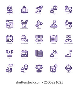  Strategy Management icon pack for your website, mobile, presentation, and logo design. Strategy Management icon basic line gradient design. Vector graphics illustration and editable stroke.