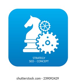 Strategy management on blue flat button,clean vector