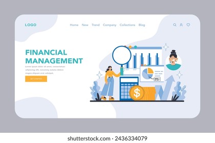 Strategy and management web or landing page. Detailed analysis of financial health, budget management, and growth metrics. Ensuring profitable strategies, resource allocation, and economic stability.