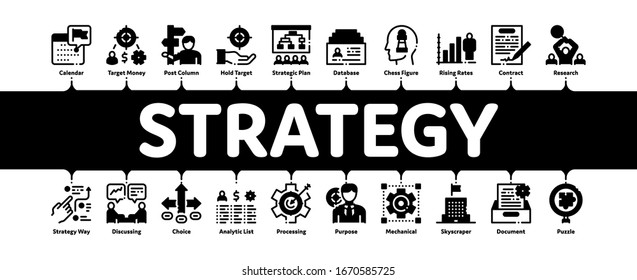 Strategy Manager Job Minimal Infographic Web Banner Vector. Contract Signing And Customer Database, Business Direction Strategy Manager Illustrations